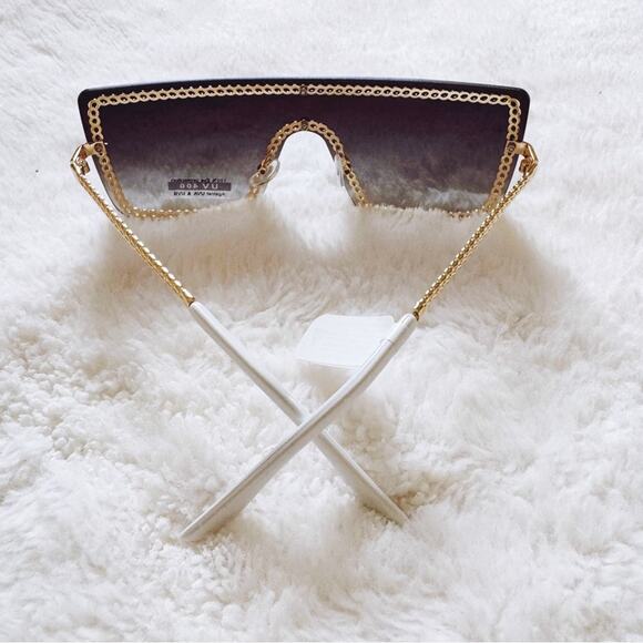 Christine Black Two Tone White Chain Oversized Shield Sunglasses - Picture 11 of 12